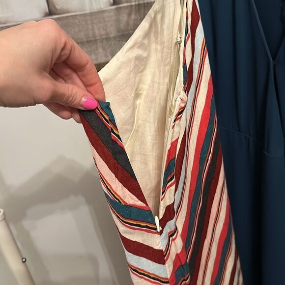 LOFT Multi Color Chevron Striped Linen Blend Halter Style Maxi Dress - Picture 6 of 7